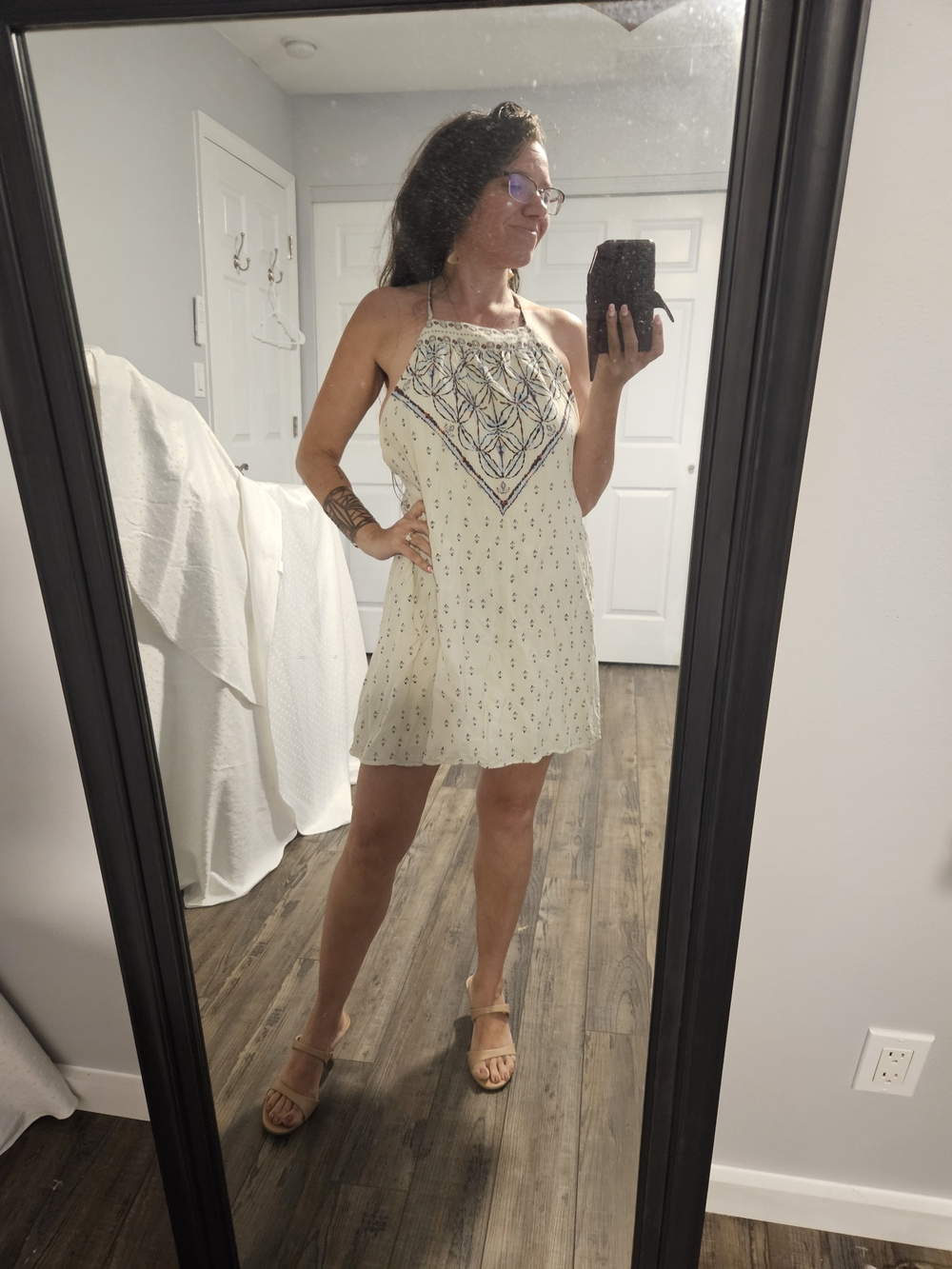 Ecote Cream Sleeveless Embroidered Mini Dress
